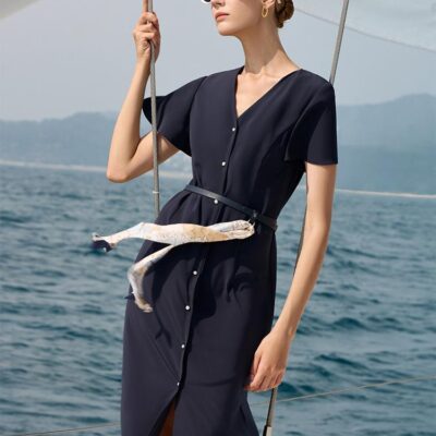 Triacetate Dress With Belt And Silk Scarf