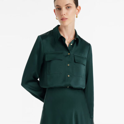 Triacetate Single-Breasted Women Shirt With Flap Pockets