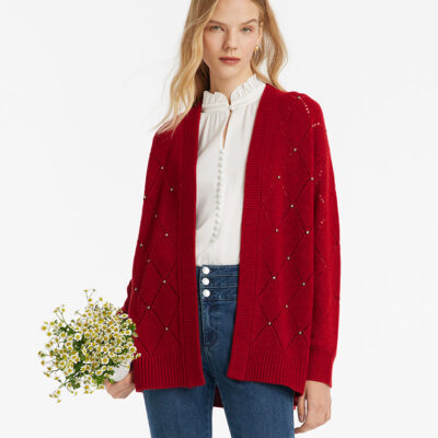 Wool Sequins Bead Knitted Women Cardigan