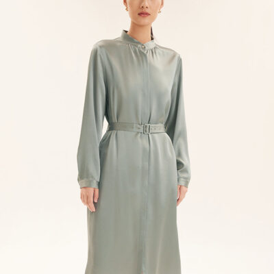 Triacetate Long-Sleeve Slim Midi Dress