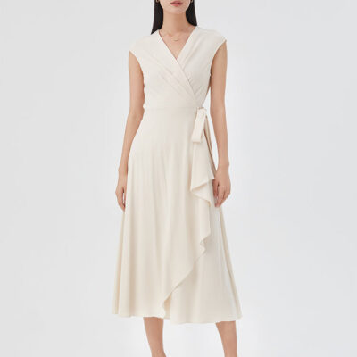 Triacetate Asymmetrical Gathered Waist Maxi Dress