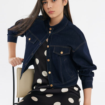 Stand Collar Denim Women Crop Jacket