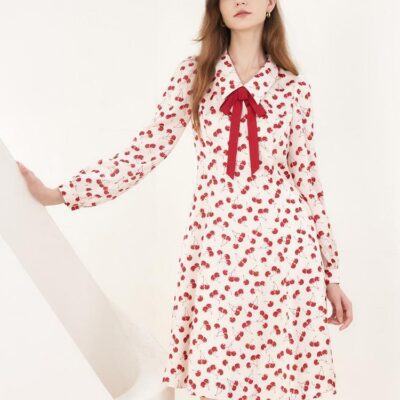 Floral Lapel Detachable Bowknot Mini Dress