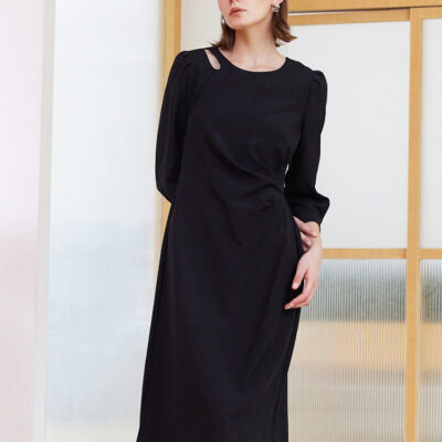 Black Slim A-shape Midi Dress