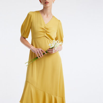 22 Momme Silk Puff Sleeve Midi Dress