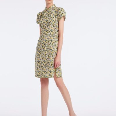 Floral Mandarin Collar Cheongsam Qipao Midi Dress