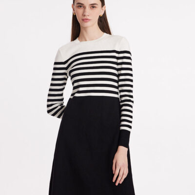 Tencel Wool Blend Striped Women Mini Dress