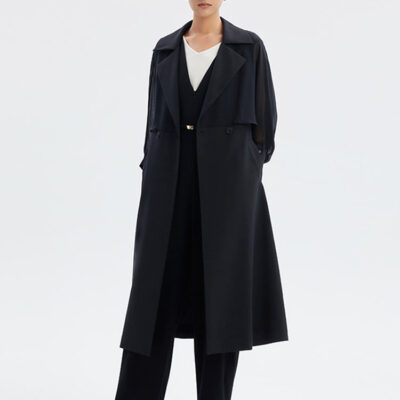 Silk Patchwork Worsted Wool Women Trench Coat