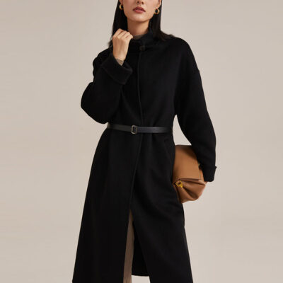 100% Cashmere Wrapped Black Coat