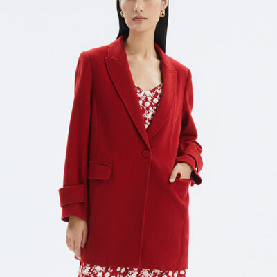 Red Washable Wool One Button Women Blazer