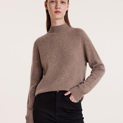 Pure Cashmere Seamless Mock Neck Slim Women Sweater