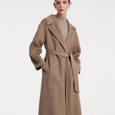 Cashmere Lapel Women Coat With Belt