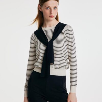 Striped Woolen Women Sweater With Shawl