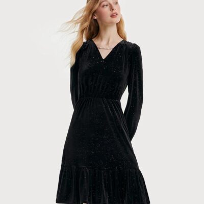 Black Velvet V-Neck Mini Dress