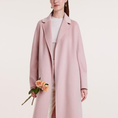 Notched Lapel Wool And Cashmere Wrapped Women Coat