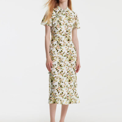 Tencel Linen Floral Cheongsam Qipao Midi Dress