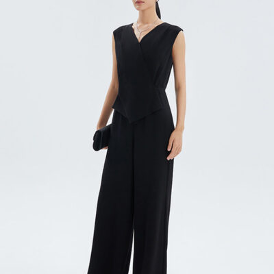 Acetate V-Neck Wide-Leg Women Jumpsuit