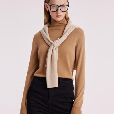 Machine Washable Wool Seamless Turtleneck Women Sweater