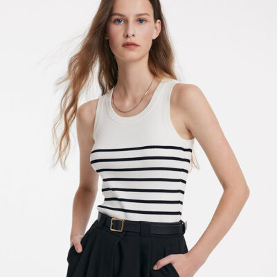 Acetate Cotton Knitted Striped Tank Top