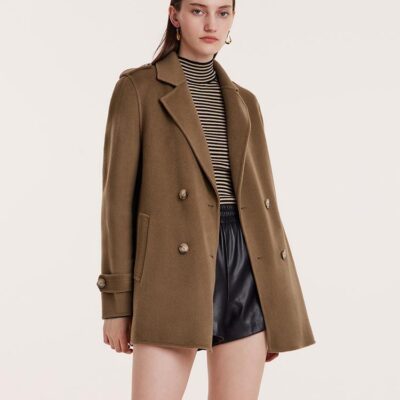 Mid-Length Notched Lapel Double-Faced Wool Women Coat