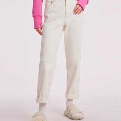 White Cotton Ankle-Length Stove Pipe Jeans