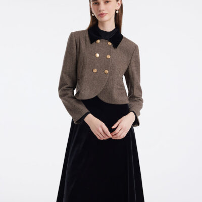 Washable Wool Double-Breasted Jacket And Skirt Two-Piece Set