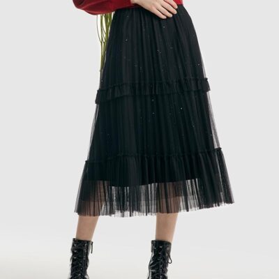 Pressed Pleated Mesh Women Skirt