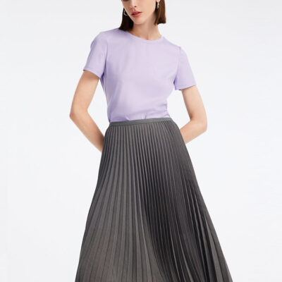 Purple T-shirt Dress And Grey Pleated Skirt Two-Piece Set