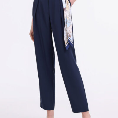 Triacetate Tapered Pants With Belt And Silk Scarf