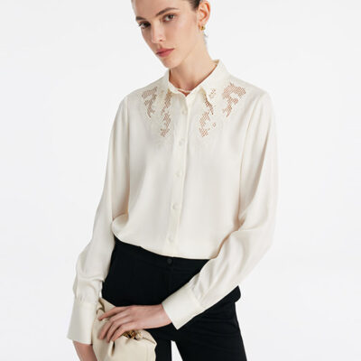 Mulberry Silk Embroidered Openwork Women Shirt