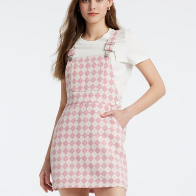 Pink Jacquard Denim Pinafore Mini Dress