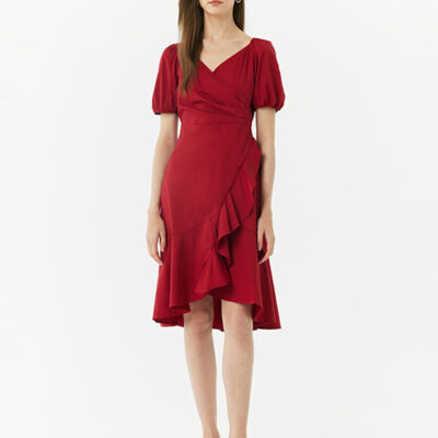 V-Neck Ruffle Cotton Midi Dress