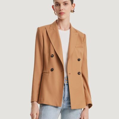 Camel Worsted Woolen Women Blazer