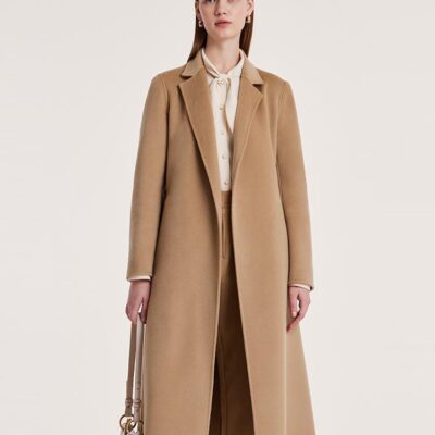 Camel Wool Double-Faced Notched Lapel Women Coat