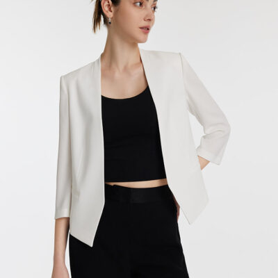 Triacetate 3/4 Sleeves Women Crop Blazer