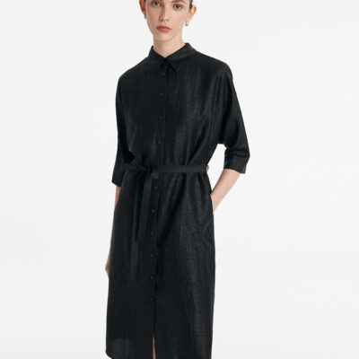 18 Momme Xiang Yun Silk Single-Breasted Women Midi Shirt Dress With Belt