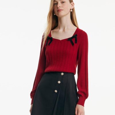 Tencel And Woolen Women Sweater With Detachable Bowknots