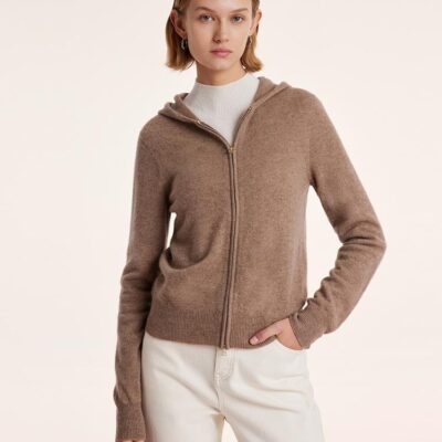 Pure Cashmere Hooded Zipper Cardigan