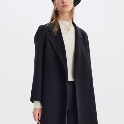 Mid-Length Woolen And Silk-Blend Women Coat