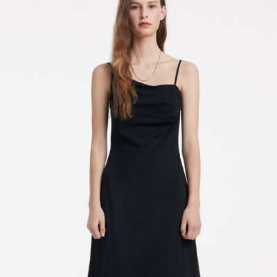 Asymmetrical Slim Spaghetti Strap Dress With Detachable Bra Pads