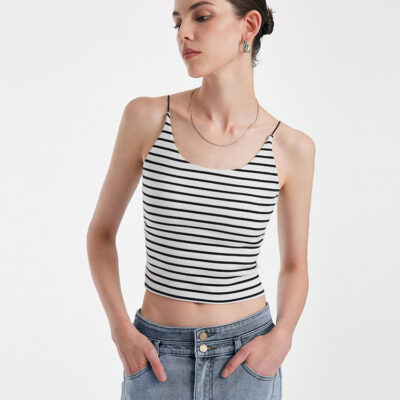 Striped Open Back Camisole With Detachable Bra Pads