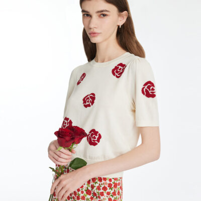 Tencel Rose Jacquard Women Knit Top