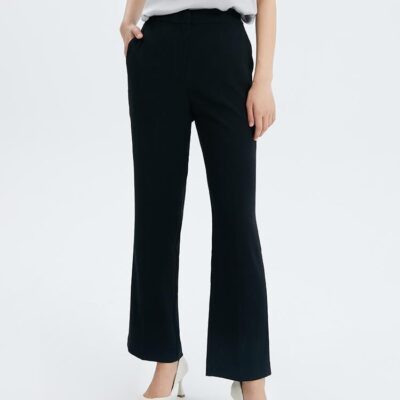 Black Triacetate Straight Women Pants