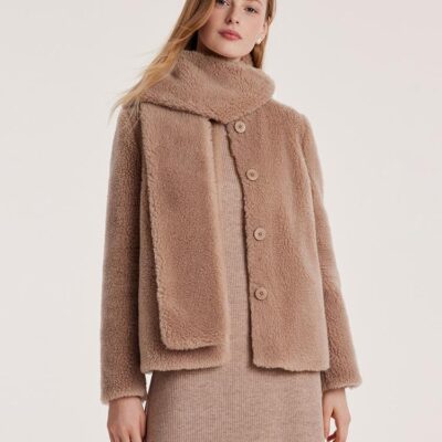 Light Camel Velour Short Coat