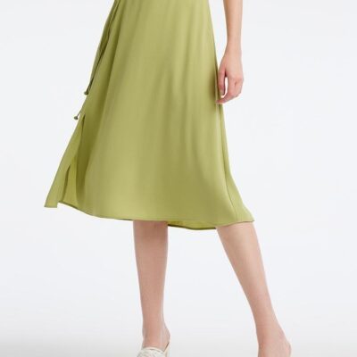 Light Green Tea Acetate Knee-Length Women Skirt