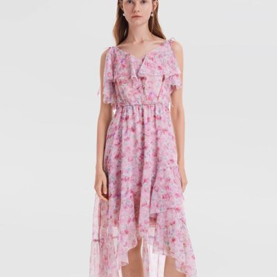 Pink Spaghetti Strap Floral Dress