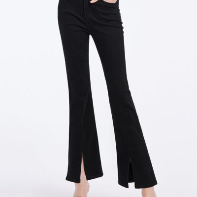 Black Split Hem Flare Jeans