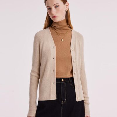 Beige Seamless Cashmere Lady Cardigan