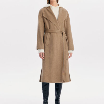 Lapel Wrapped Cashmere Women Coat