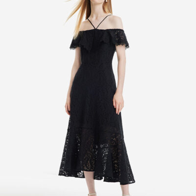 Hollow Lace Midi Dress